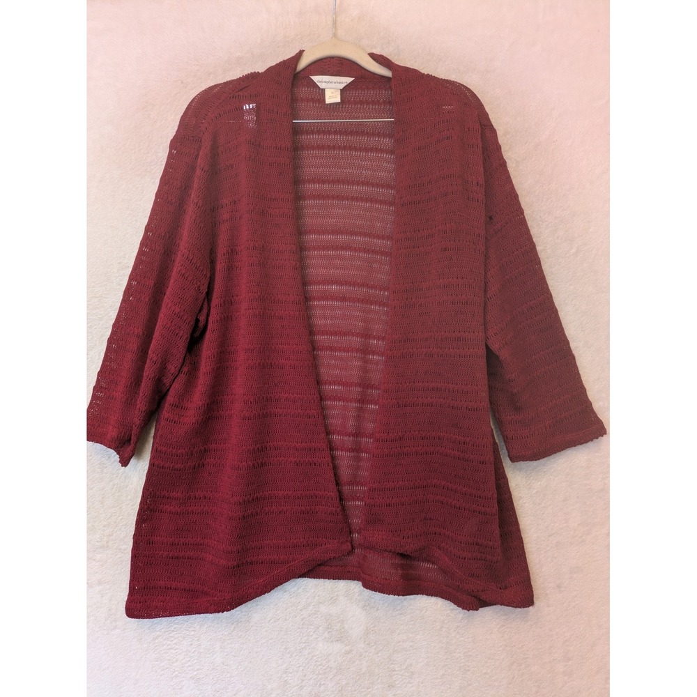 Christopher & Banks Cardigan Women's XL Burgundy Open Front 3/4 Sleeve